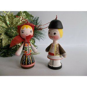 Vintage Wood Polish Couple Christmas Ornament